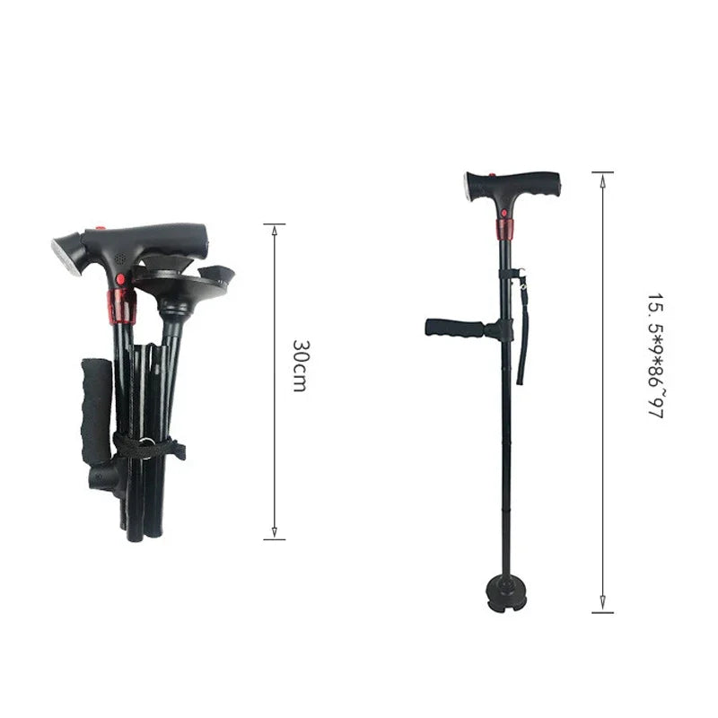 Collapsible Telescopic Folding Cane Elder Cane LED Walking Trusty Sticks Elder Crutches Mothers Elder Fathers Walking Sticks