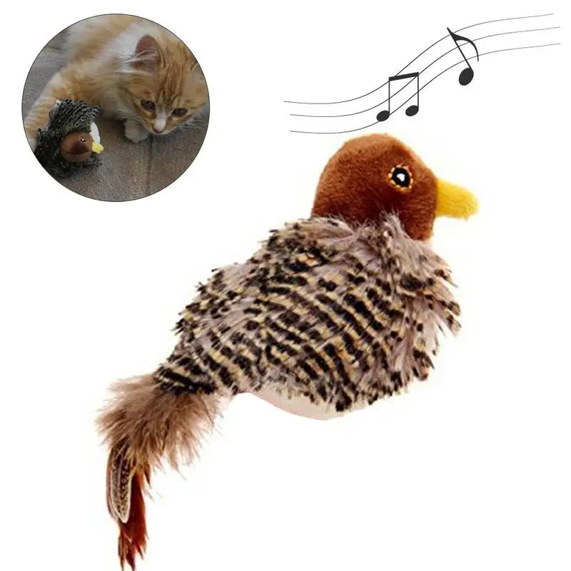 Interactive Electronic Cat Toy Sparrow Shaped Bird Simulation Sound Toy Plush Cats Pets Teasing Toys Kitten Chirping Bird Toys